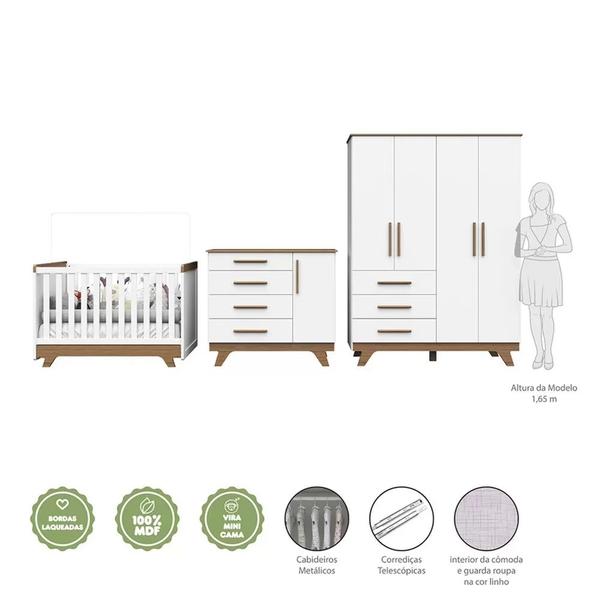 Quarto de Bebê Completo com Cômoda Berço e Guarda Roupa 100% MDF Retrô Kakau Espresso Móveis Imagem de Quarto de Bebê Completo com Cômoda Berço e Guarda Roupa 100% MDF Retrô Kakau Espresso Móveis