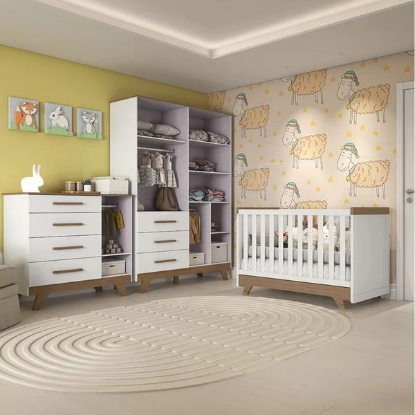Quarto de Bebê Completo com Cômoda Berço e Guarda Roupa 100% MDF Retrô Kakau Espresso Móveis Imagem de Quarto de Bebê Completo com Cômoda Berço e Guarda Roupa 100% MDF Retrô Kakau Espresso Móveis