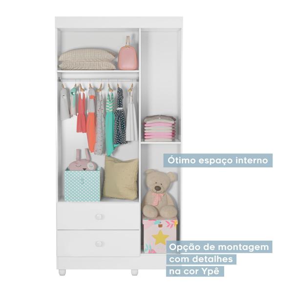 Imagem de Quarto de Bebê Completo com Cômoda Berço e Guarda Roupa Mila Branco e Amadeirado