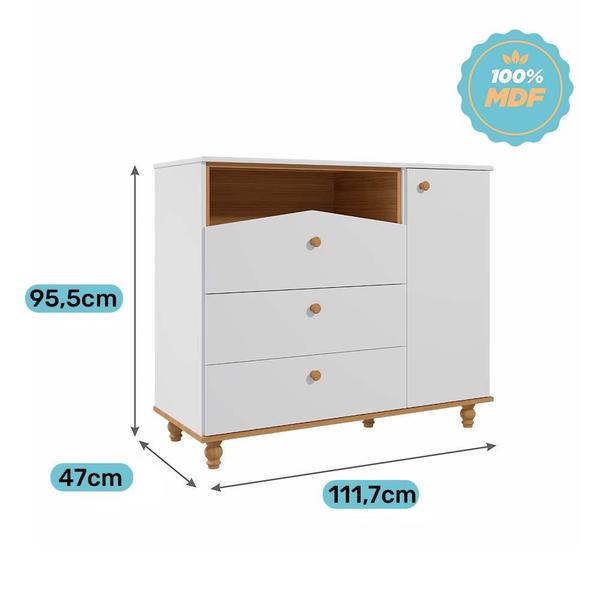 Imagem de Quarto de Bebê Completo com Cômoda e Berço 100% MDF Permóbili Baby Branco/Nature