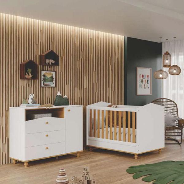 Imagem de Quarto de Bebê Completo com Cômoda e Berço 100% MDF Permóbili Baby Branco/Nature