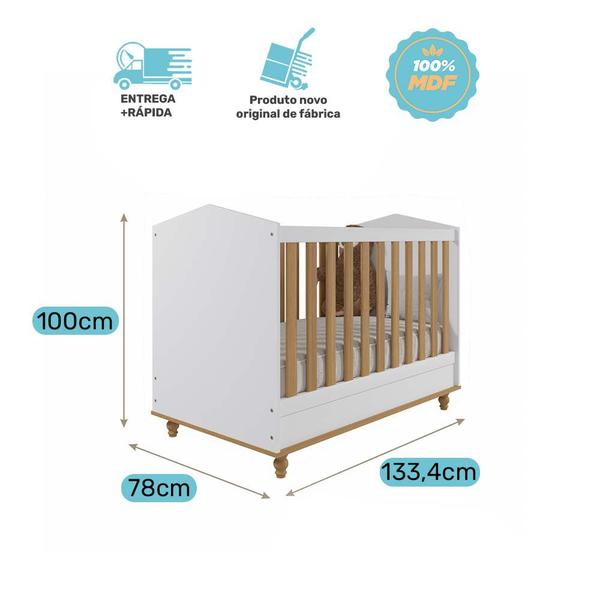 Imagem de Quarto de Bebê Completo com Cômoda e Berço 100% MDF Permóbili Baby Branco/Nature