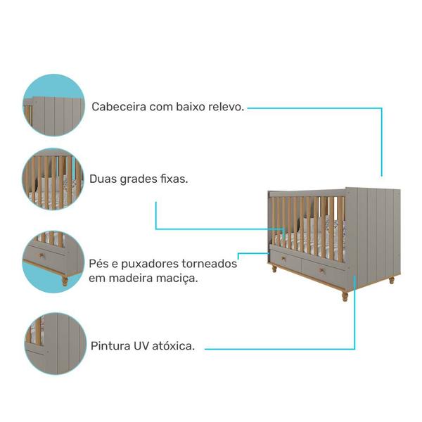 Imagem de Quarto de Bebê Completo com Cômoda Guarda Roupa com Nichos e Berço 100% MDF Permóbili Baby Fendi/Nature