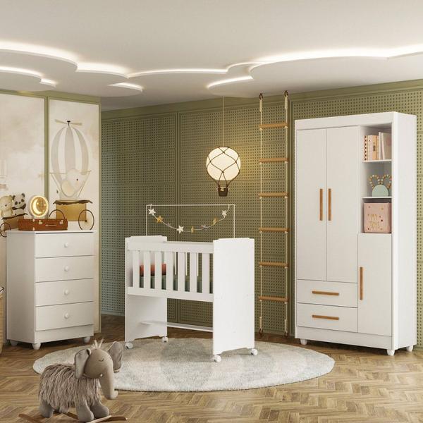 Imagem de Quarto de Bebê Completo com Cômoda, Mini Berço e Guarda Roupas Lila