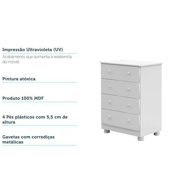 Imagem de Quarto de Bebê Completo com Guarda Roupa 4 Portas 3 Gavetas Cômoda e Berço Retrô Móveis Peroba Branco Brilho