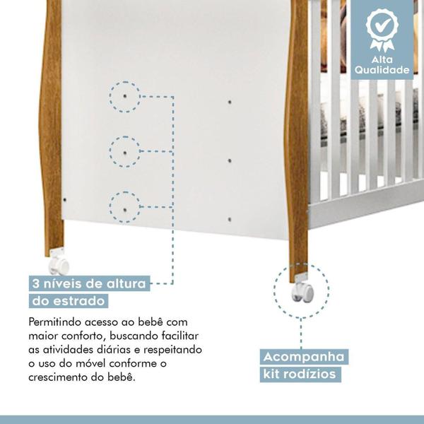 Imagem de Quarto de Bebê Completo com Guarda-roupa, Berço e Cômoda Manu Amadeirado/Branco