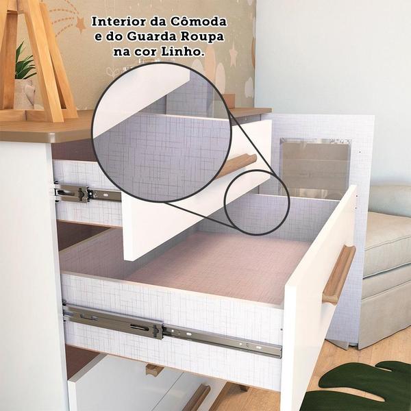 Imagem de Quarto de Bebê Completo com Guarda Roupa com Janela Berço e Cômoda 100% MDF Retrô Kakau Espresso Móveis Branco Brilho/Carvalho