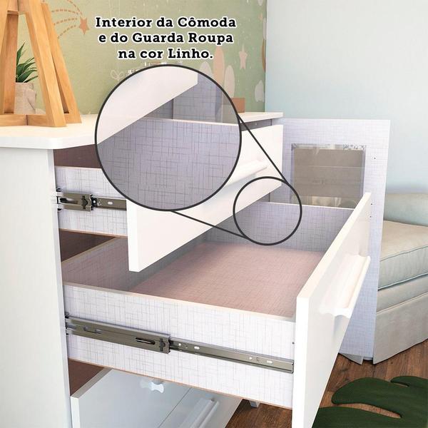 Imagem de Quarto de Bebê Completo com Guarda Roupa com Janela Cômoda e Berço 100% MDF Kakau Retrô Espresso Móveis Branco Brilho