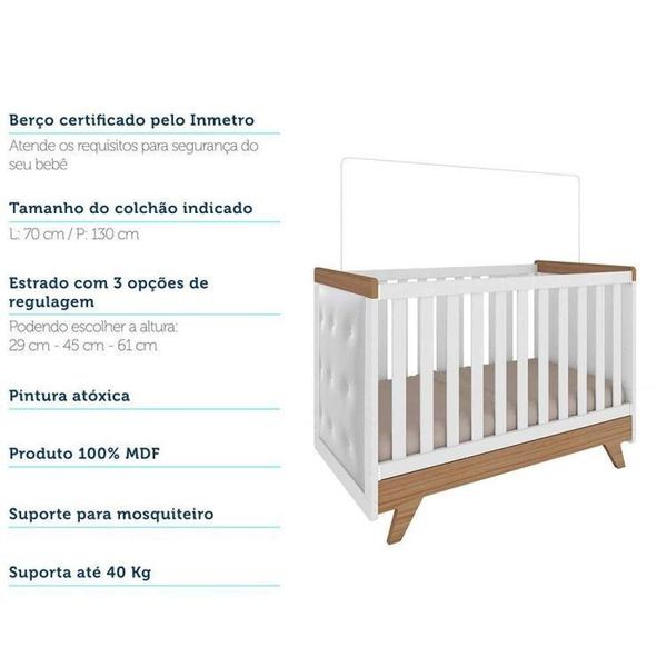 Imagem de Quarto de Bebê Completo com Guarda Roupa com Janela Cômoda e Berço com Capitone Retrô Móveis Peroba Branco Brilho/Carvalho/material sintético Branco