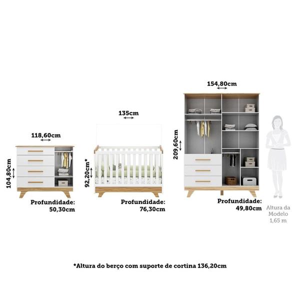 Imagem de Quarto de Bebê Completo com Guarda Roupa Cômoda e Berço 100% Mdf Jolie Retrô Espresso Móveis