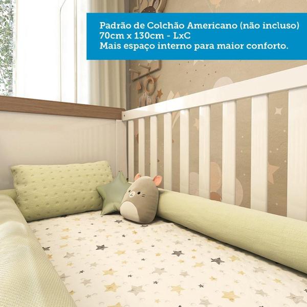 Imagem de Quarto de Bebê Completo com Guarda Roupa Cômoda e Berço 100% MDF Kakau Retrô Espresso Móveis Branco Brilho/Carvalho