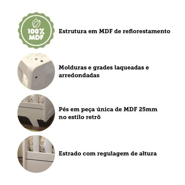 Imagem de Quarto de Bebê Completo com Guarda Roupa Cômoda e Berço 100% MDF Kakau Retrô Espresso Móveis Branco