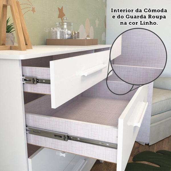 Imagem de Quarto de Bebê Completo com Guarda Roupa Cômoda e Berço 100% MDF Kakau Retrô Espresso Móveis Branco