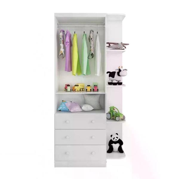 Imagem de Quarto de Bebê Completo com Guarda Roupa Cômoda e Berço Mini Cama 100% MDF Pega-Pega Móveis Peroba Branco Brilho