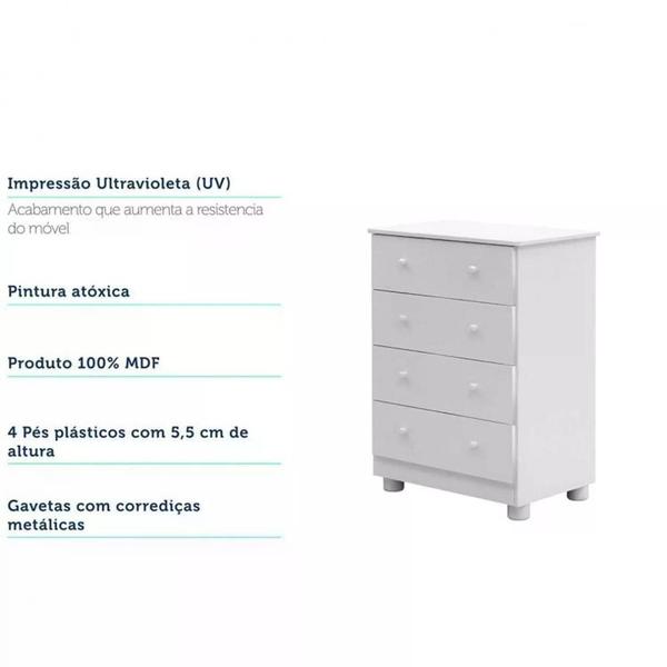 Imagem de Quarto de Bebê Completo com Guarda Roupa Cômoda e Berço Mini Cama 100% MDF Pega-Pega Móveis Peroba Branco Brilho