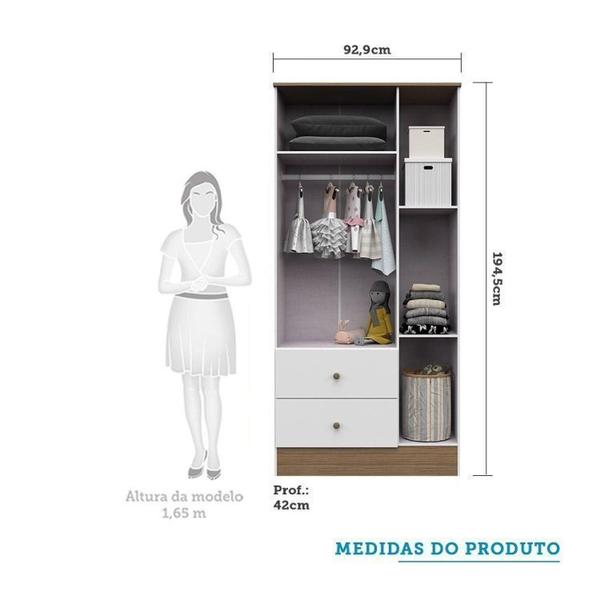 Imagem de Quarto de Bebê Completo com Guarda Roupa e Cômoda com Janelas e Berço 3 em 1 Pirueta Espresso Móveis Branco Brilho/Carvalho