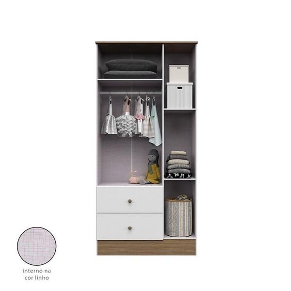 Imagem de Quarto de Bebê Completo com Guarda Roupa e Cômoda com Janelas e Berço 3 em 1 Pirueta Espresso Móveis Branco Brilho/Carvalho