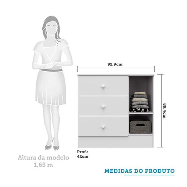 Imagem de Quarto de Bebê Completo com Guarda Roupa e Cômoda com Janelas e Berço Americano 3 em 1 Ben Móveis Peroba Branco Brilho 