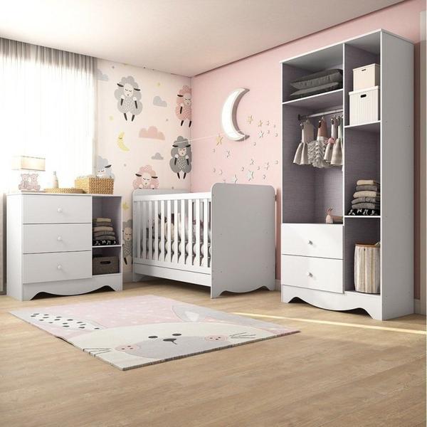 Imagem de Quarto de Bebê Completo com Guarda Roupa e Cômoda com Janelas e Berço Americano Ben Móveis Peroba