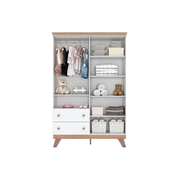 Imagem de Quarto de Bebê Completo Confete 3 Peças (1 Guarda Roupa + 1 Berço + 1 Cômoda) QI57 Branco/Jequitiba - Henn