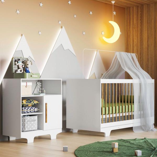 Imagem de Quarto de Bebê Completo Flocos 100% Mdf 1 Porta Branco 4106 - Tigus Baby