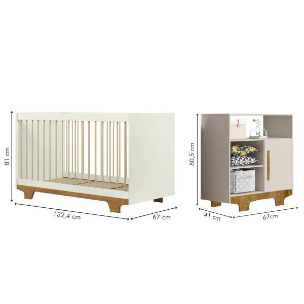 Imagem de Quarto de Bebê Completo Flocos 100% Mdf 1 Porta Off White/Ypê 4106 - Tigus Baby