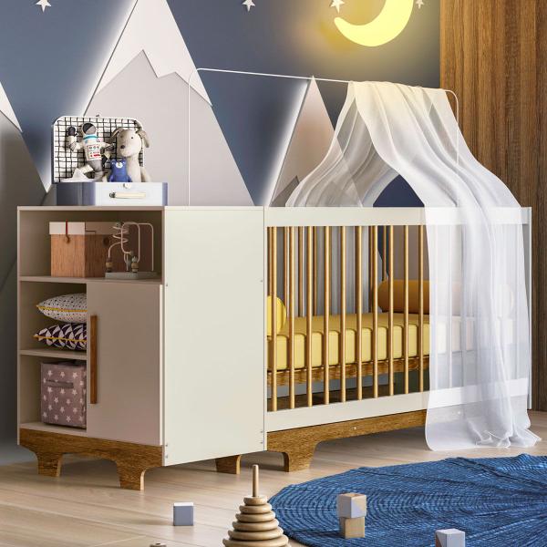 Imagem de Quarto de Bebê Completo Flocos 100% Mdf 1 Porta Off White/Ypê 4106 - Tigus Baby