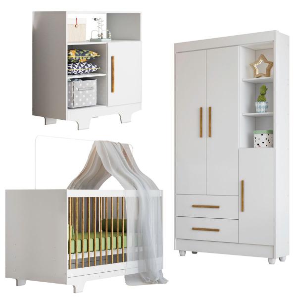 Imagem de Quarto de Bebê Completo Flocos 100% Mdf 4 Portas 2 Gavetas Branco 4105 - Tigus Baby