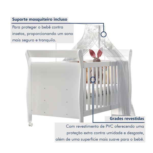 Imagem de Quarto de Bebê Completo Gêmeos com Guarda-roupa, 2 Berços e Cômoda Gael Branco