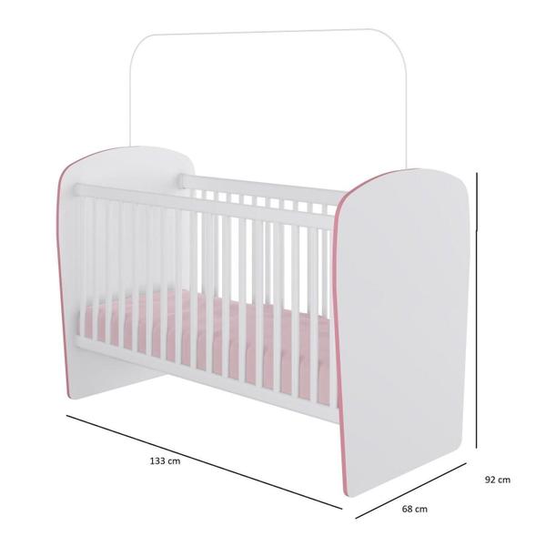 Imagem de Quarto de Bebê Completo Guarda Roupa 3 Portas 2 Gavetas com Berço Lua Móveis Percasa Branco/Rosa
