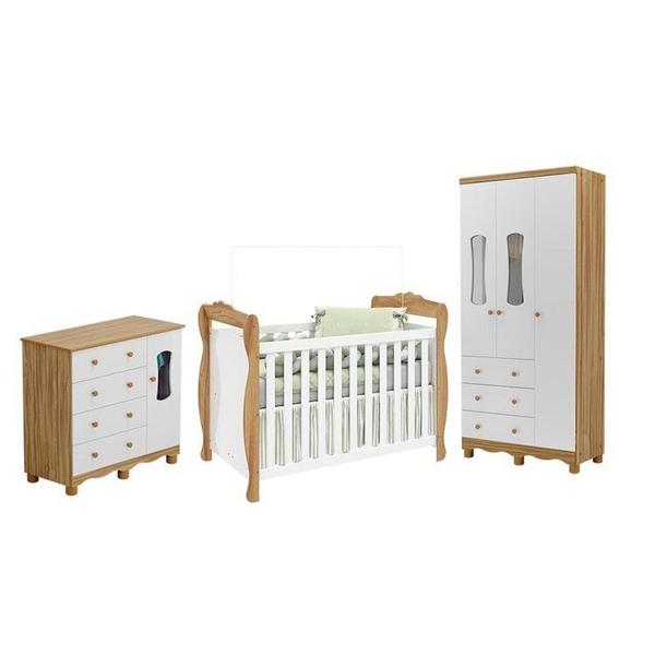 Imagem de Quarto de Bebê Completo Guarda-roupa Cômoda com Janelas e Berço 100% Mdf Aurora Espresso Móveis Branco Brilho/Amêndoa