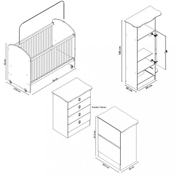 Imagem de Quarto de Bebê Completo Guarda Roupa Cômoda e Berço com Rodízios Corujinha Percasa