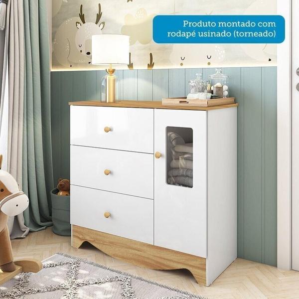 Imagem de Quarto de Bebê Completo Guarda-roupa e Cômoda com Janelas e Berço 100% Mdf Ravy Espresso Móveis Branco Brilho/Amêndoa