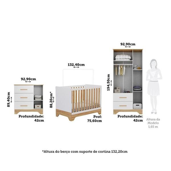 Imagem de Quarto de Bebê Completo Guarda-roupa e Cômoda e Berço Minicama 100% Mdf Liam Espresso Móveis Branco Brilho/Amêndoa