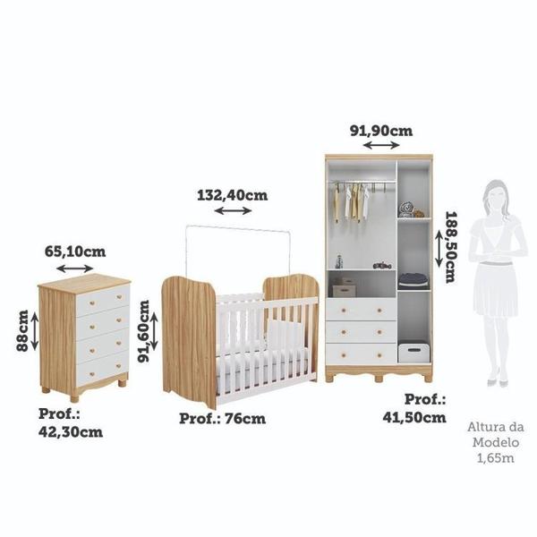 Imagem de Quarto de Bebê Completo Guarda Roupas 3 Portas Janeladas Cômoda 4 Gavetas e Berço 100% Mdf Lana