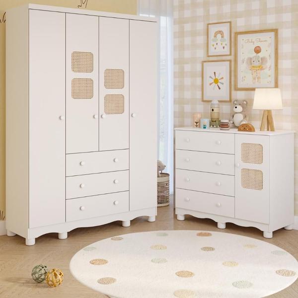 Quarto de BebĂŞ Completo Guarda Roupas 4 Portas CĂ´moda 1 Porta 4 Gavetas 100% MDF Telinha -... Quarto de BebĂŞ Completo Guarda Roupas 4 Portas CĂ´moda 1 Porta 4 Gavetas 100% MDF Telinha -...