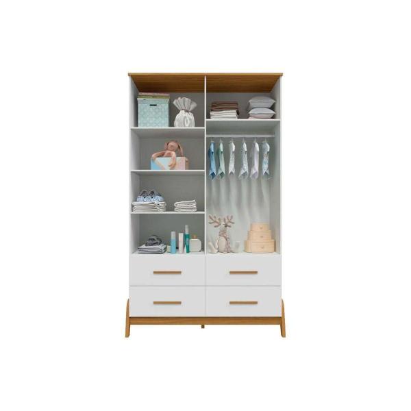 Imagem de Quarto de Bebê Completo Guti Peças (1 Guarda Roupa + 1 Berço + 1 Cômoda) Branco/Amendoa - Peroba