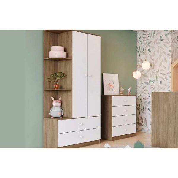 Imagem de Quarto de Bebê Completo Labirinto 2 Peças (1 Guarda Roupa + 1 Cômoda) QI96 Rústico/Branco - Henn