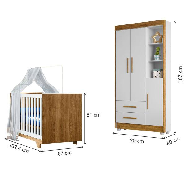 Imagem de Quarto de Bebê Completo Lara 100% Mdf 3 Portas 2 Gavetas Amadeirado/Branco 5351 - Tigus Baby