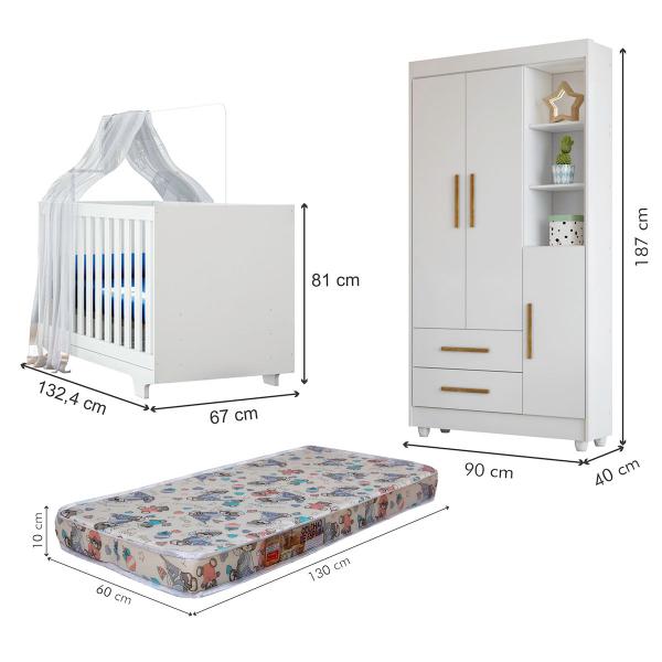 Imagem de Quarto de Bebê Completo Lara 100% Mdf 3 Portas 2 Gavetas Branco 5354 - Tigus Baby