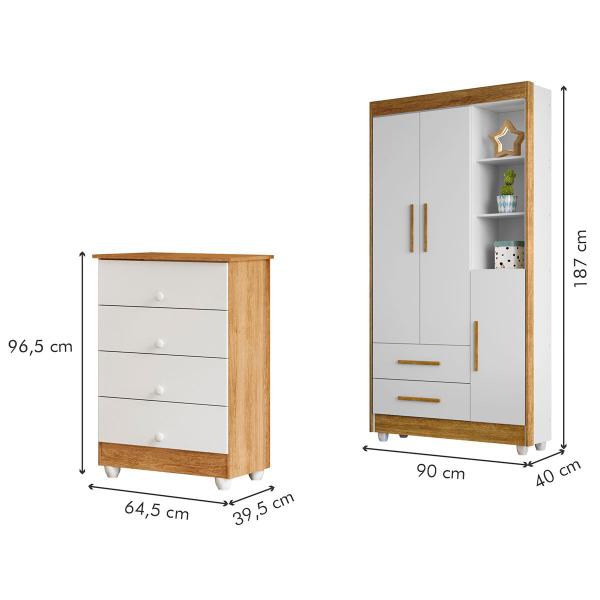 Imagem de Quarto de Bebê Completo Lara 100% Mdf 3 Portas 6 Gavetas Amadeirado/Branco 5346 - Tigus Baby