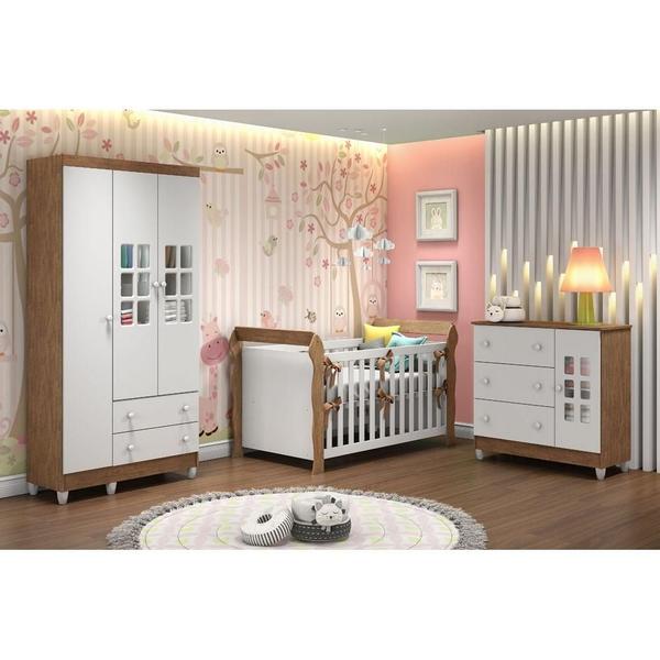 Imagem de Quarto de Bebê Completo Lara 3 Peças Branco/Amadeirado Carolina Baby