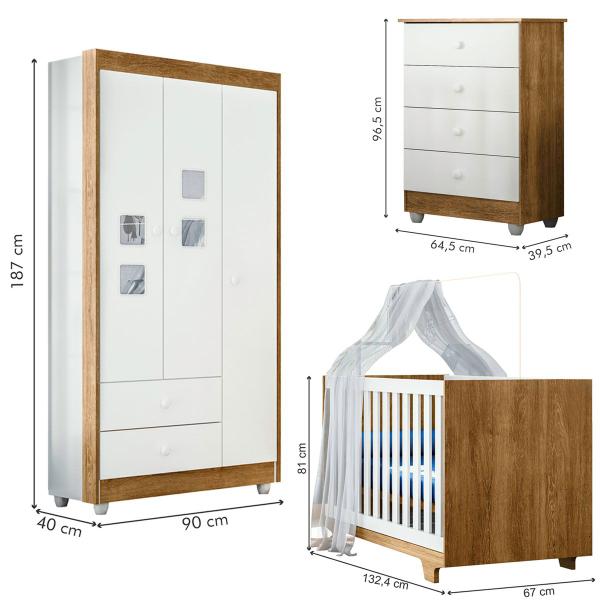 Imagem de Quarto de Bebê Completo Life 100% Mdf 3 Portas 6 Gavetas Branco/Ypê 4109 - Tigus Baby