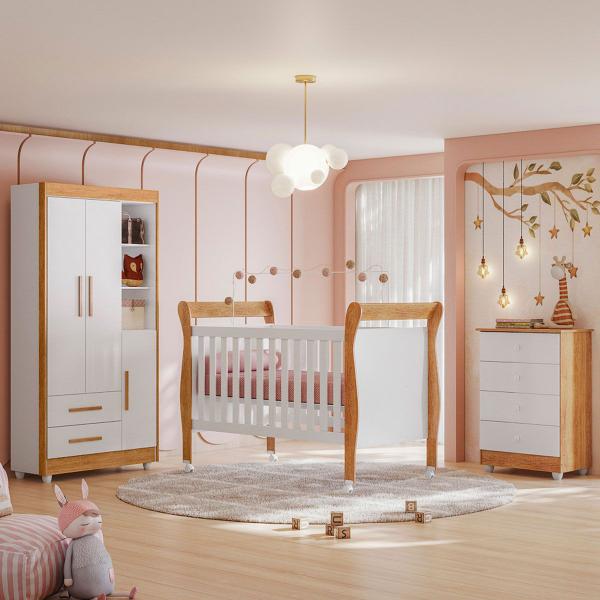 Imagem de Quarto de Bebê Completo Zara 100% Mdf 3 Portas 6 Gavetas Branco/Amadeirado 5428 - Tigus Baby