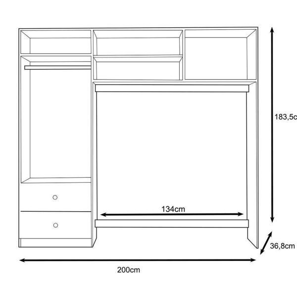 Imagem de Quarto de Bebê Conjugado Roupeiro 2 portas e 2 Gavetas Branco