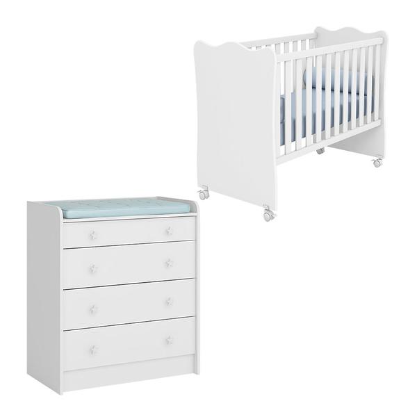 Imagem de Quarto de Bebê Doce Sonho Cômoda 2523 + Berço 1 Qmovi Branco 