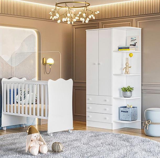 Quarto de Bebê Doce Sonho Roupeiro 825 + Berço 1 Qmovi Branco Imagem de Quarto de Bebê Doce Sonho Roupeiro 825 + Berço 1 Qmovi Branco