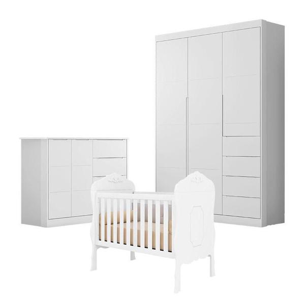 Imagem de Quarto de Bebê Eloá com Berço Americano Realeza Branco Acetinado - Phoenix Baby