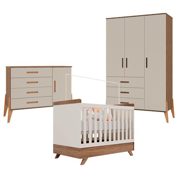 Quarto de Bebê Emilly 3 Portas com Berço Americano Retro Vitória Off White Carvalho - Canaã - Canaa Baby Imagem de Quarto de Bebê Emilly 3 Portas com Berço Americano Retro Vitória Off White Carvalho - Canaã