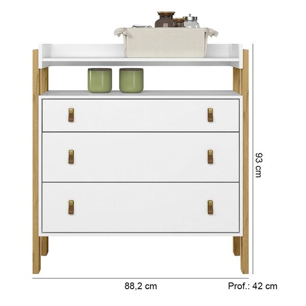 Imagem de Quarto de Bebê Fantasia com Cômoda 4410 e Berço 4300 Qmovi Branco Acetinado + Colchão Gazin